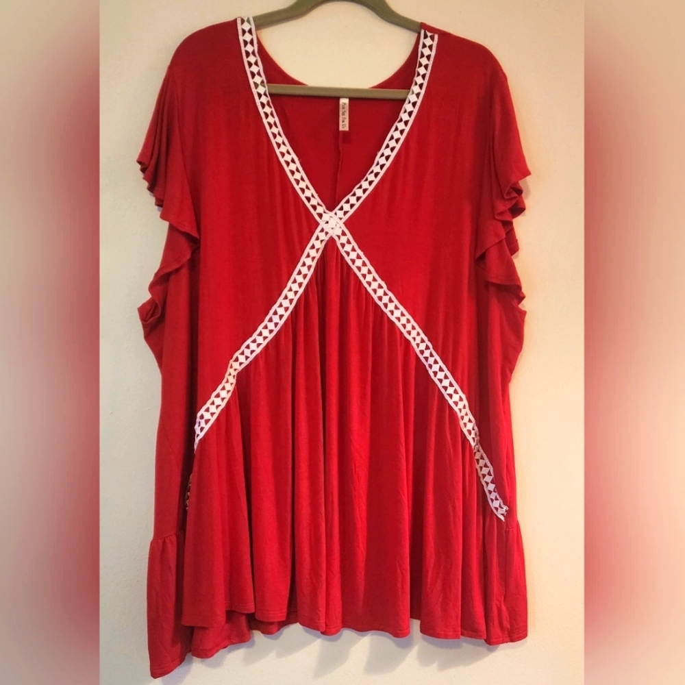 WOMEN'S PLUS SIZE 5X RED SHORT SLEEVE BLOUSE - Picture 4 of 9